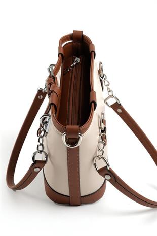 Silver & Polo SP1155 Kadın El Çantası Düz Bej-Taba