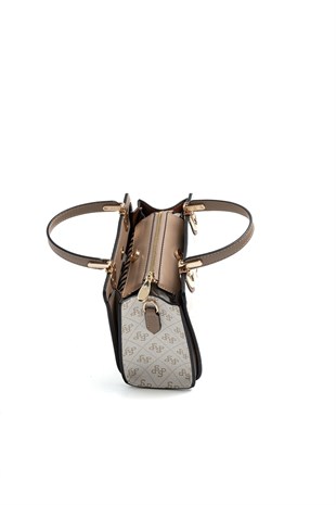 Silver & Polo SP1133 Kadın El Çantası Monogram Bej-Latte