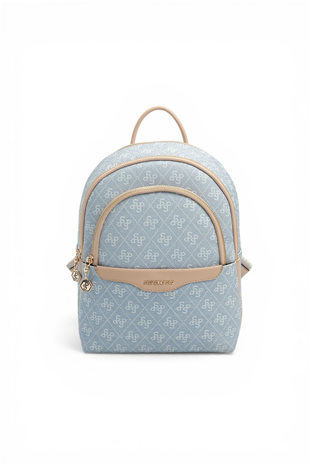 Silver & Polo SP1265 Kadın Sırt Çantası Monogram Mavi-Ten