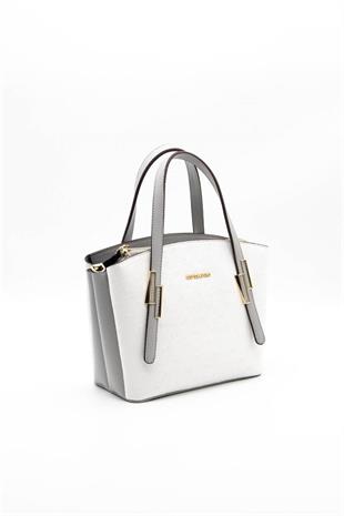 Silver & Polo SP1021 Kadın El Çantası Logolu Beyaz-A.Gri