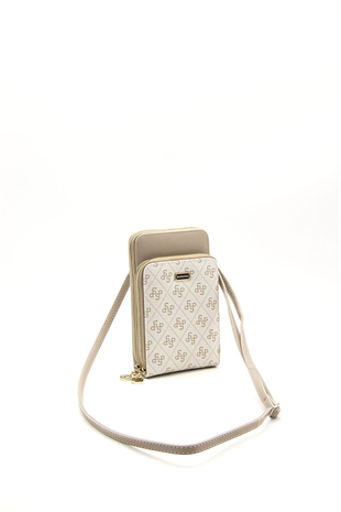 Silver Polo Bej - Kum Monogram Kadın Telefon Çantası SP1011