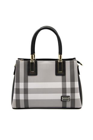 Silver & Polo SP1000 Kadın El Çantası Ekose Gri-Siyah