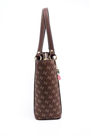 Silver Polo SP1176 Kadın Omuz Çantası Şeritli Monogram Kahve-Kahve