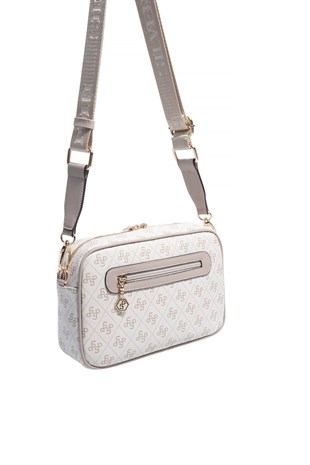 Silver & Polo SP1280 Kadın Çapraz Çanta Monogram Bej-Kum