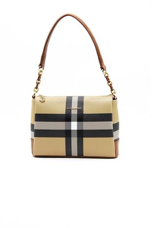 Silver & Polo SP910 Kadın Çapraz Çanta Ekose Bej-Taba