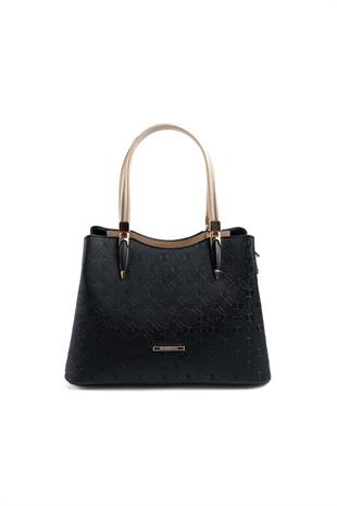 Silver & Polo SP1205 Kadın El Çantası Logolu Siyah-S.Nut