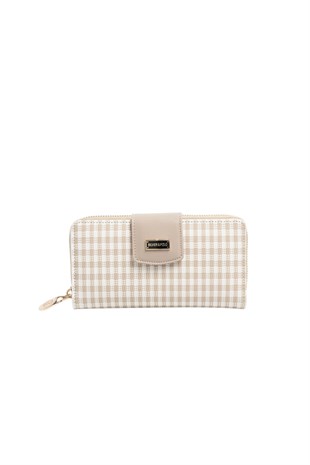 Silver & Polo SP928 Kadın Cüzdan & Kartlık Ekose Line Kare Kum Beji-Kum