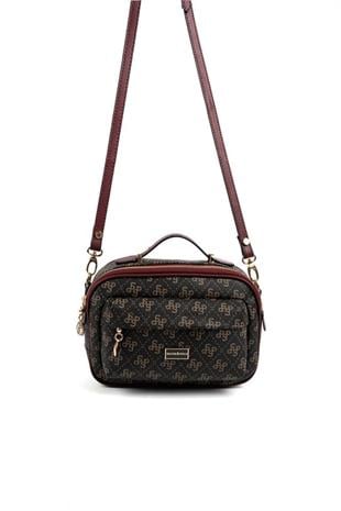 Silver & Polo SP1186 Kadın Çapraz Çanta Monogram Kahve Sarı-Bordo