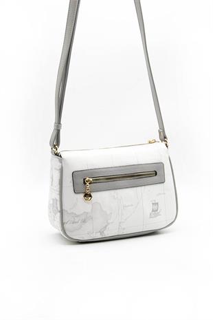 Silver & Polo SP1060 Kadın Çapraz Çanta Harita Beyaz-Antrasit