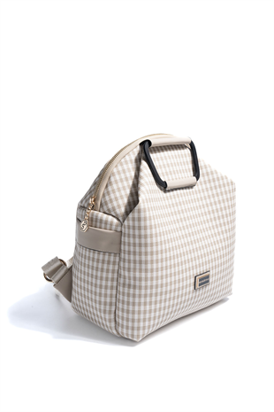 Silver & Polo SP771 Kadın Sırt Çantası Ekose Line Kare Kum Beji