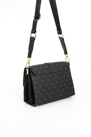 Silver & Polo SP1009 Kadın Çapraz Çanta Monogram Siyah