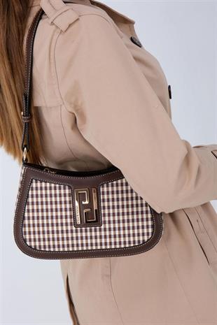 Silver & Polo SP1132 Kadın Çapraz Çanta Ekose Line Kare Kahve Sarı-Kahve