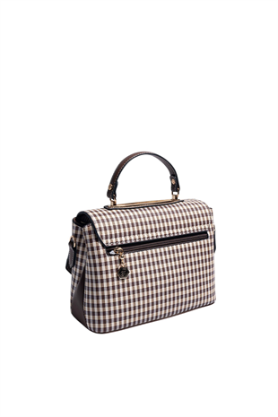 Silver & Polo SP838 Kadın Çapraz Çanta Ekose Line Kare Kum Beji