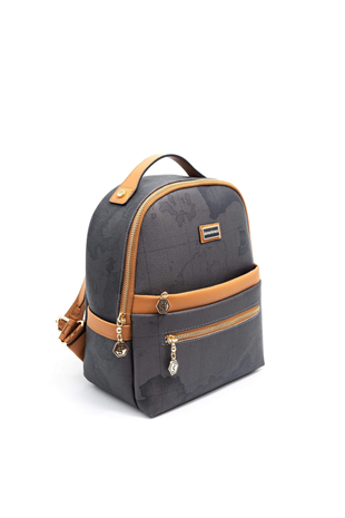 Silver & Polo SP1061 Kadın Sırt Çantası Harita Siyah-A.Taba