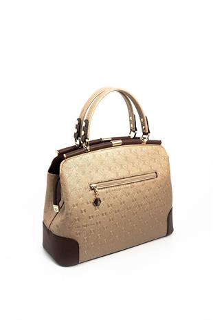Silver & Polo SP706 Kadın El Çantası Logolu Bronz-Kahve