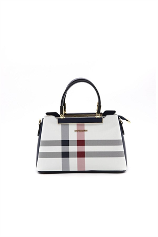 Silver & Polo SP913 Kadın El Çantası Ekose Beyaz-Lacivert