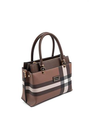Silver & Polo SP826 Kadın El Çantası Ekose Koyu Kahve-Kahve
