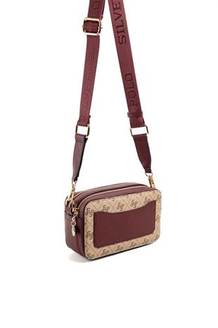 Silver & Polo SP1078 Kadın Çapraz Çanta Monogram Koyu Bej-Bordo