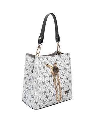 Silver Polo Beyaz - Siyah Monogram Kadın Çapraz Çanta SP967