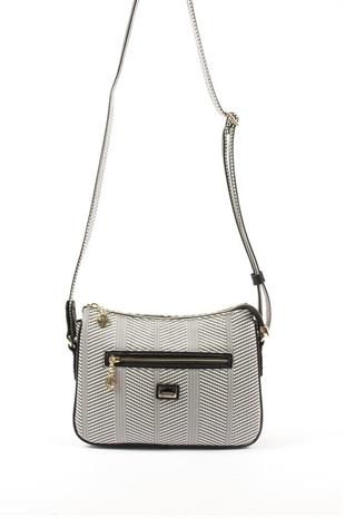 Silver & Polo SP818 Kadın Çapraz Çanta Hasır Siyah Beyaz-Siyah