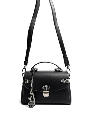 Silver & Polo SP1159 Kadın El Çantası Düz Siyah-Leopar Gri