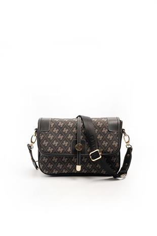 Silver & Polo SP1182 Kadın Çapraz Çanta Monogram Füme-Siyah