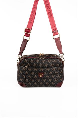 Silver & Polo SP1094 Kadın Çapraz Çanta Monogram Kahve Sarı-Bordo