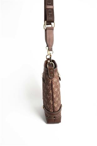 Silver & Polo SP1120 Kadın Çapraz Çanta Monogram Kahve