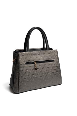 Silver & Polo SP1264 Kadın El Çantası Logolu Platin-Siyah
