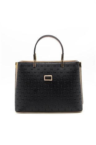 Silver & Polo SP924 Kadın El Çantası Logolu Siyah-S.Nut