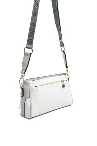 Silver & Polo SP1273 Kadın Çapraz Çanta Logolu Beyaz-A.Gri