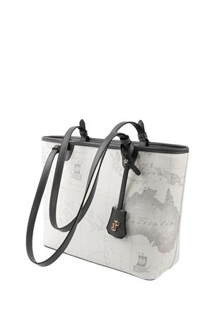 Silver Polo SP1204 Kadın Omuz Çantası Harita Beyaz-Antrasit