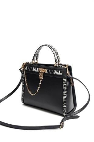 Silver & Polo SP1166 Kadın El Çantası Düz Siyah-Leopar Gri