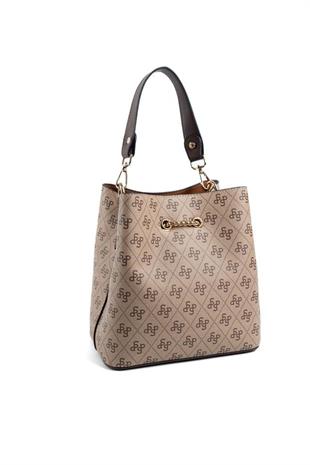 Silver & Polo SP967 Kadın Çapraz Çanta Monogram Koyubej-Kahve