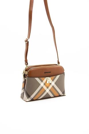 Silver & Polo SP623 Kadın Çapraz Çanta Ekose Haki-Taba