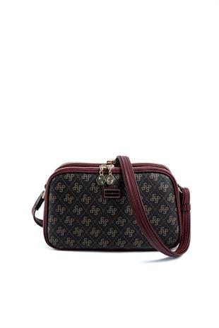 Silver & Polo SP899 Kadın Çapraz Çanta Monogram Kahve Sarı-Bordo