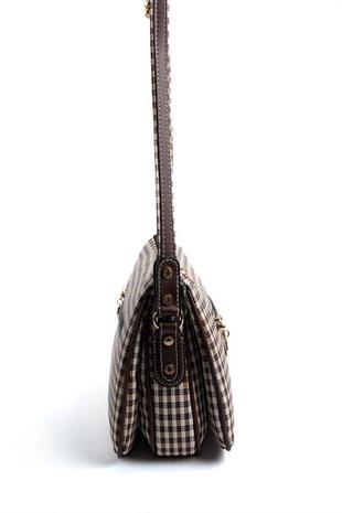 Silver & Polo SP818 Kadın Çapraz Çanta Ekose Line Kare Kahve Sarı-Kahve