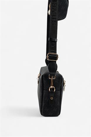 Silver & Polo SP1038 Kadın Çapraz Çanta Monogram Siyah-Siyah