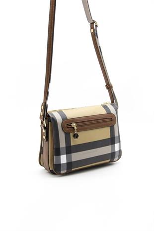 Silver & Polo SP784 Kadın Çapraz Çanta Ekose Bej-Taba