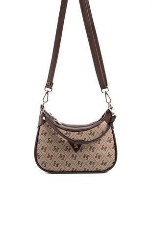 Silver Polo SP1180 Kadın Omuz Çantası Monogram Koyubej-Kahve