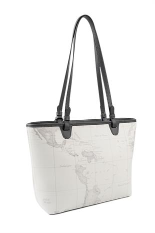 Silver Polo SP1204 Kadın Omuz Çantası Harita Beyaz-Antrasit