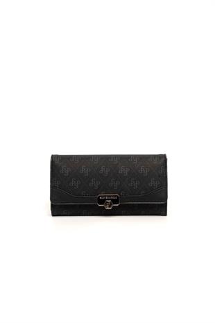 Silver Polo Siyah - Siyah Monogram Kadın Cüzdan ve Kartlık SP979