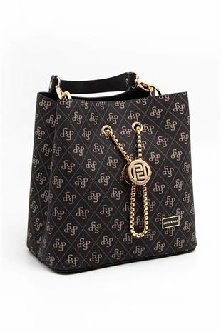 Silver & Polo SP967 Kadın Çapraz Çanta Monogram Füme-Siyah