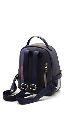 Silver & Polo SP1061 Kadın Sırt Çantası Ekose Lacivert