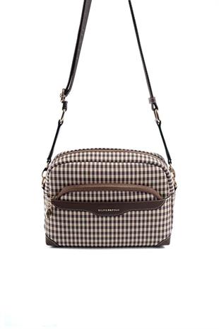 Silver & Polo SP1201 Kadın Çapraz Çanta Ekose Line Kare Kahve Sarı-Kahve