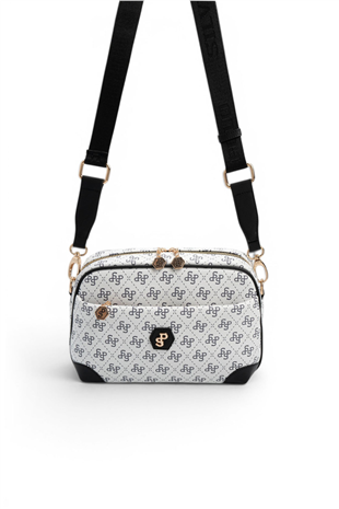 Silver Polo SP1094 Kadın Çapraz Çanta Monogram Beyaz-Siyah