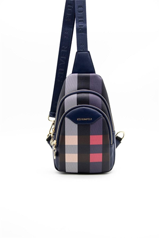 Silver & Polo SP959 Kadın Vücut Çantası Ekose Lacivert