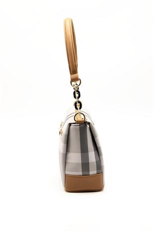 Silver & Polo SP910 Kadın Çapraz Çanta Ekose A.Gri-A.Taba