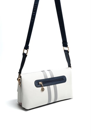 Silver & Polo SP1278 Kadın Çapraz Çanta Ekose Beyaz-Lacivert