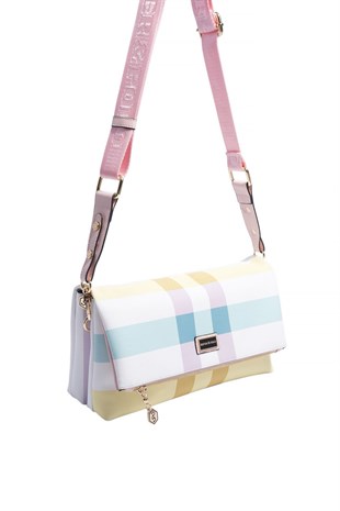 Silver & Polo SP1278 Kadın Çapraz Çanta Ekose Lila-Pembe